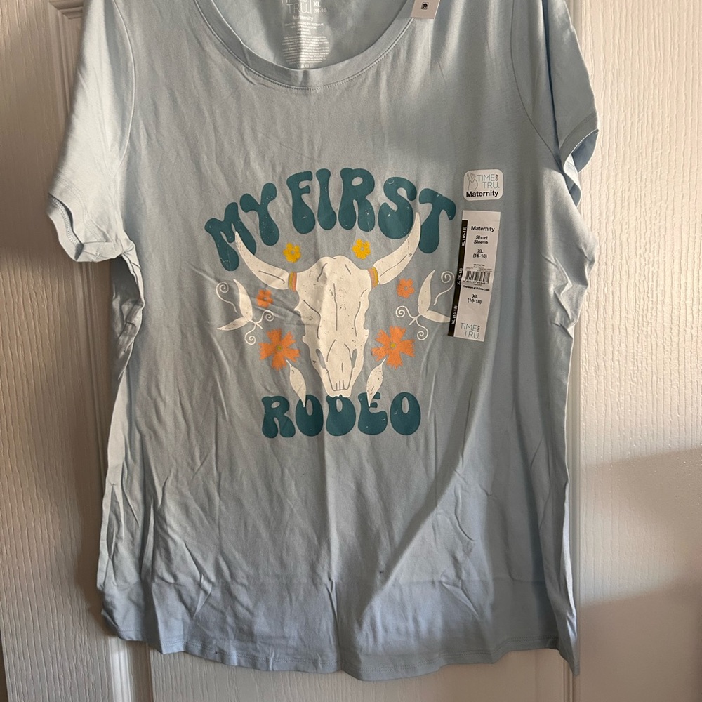 Time and Tru Light Blue 'My First Rodeo' Tee